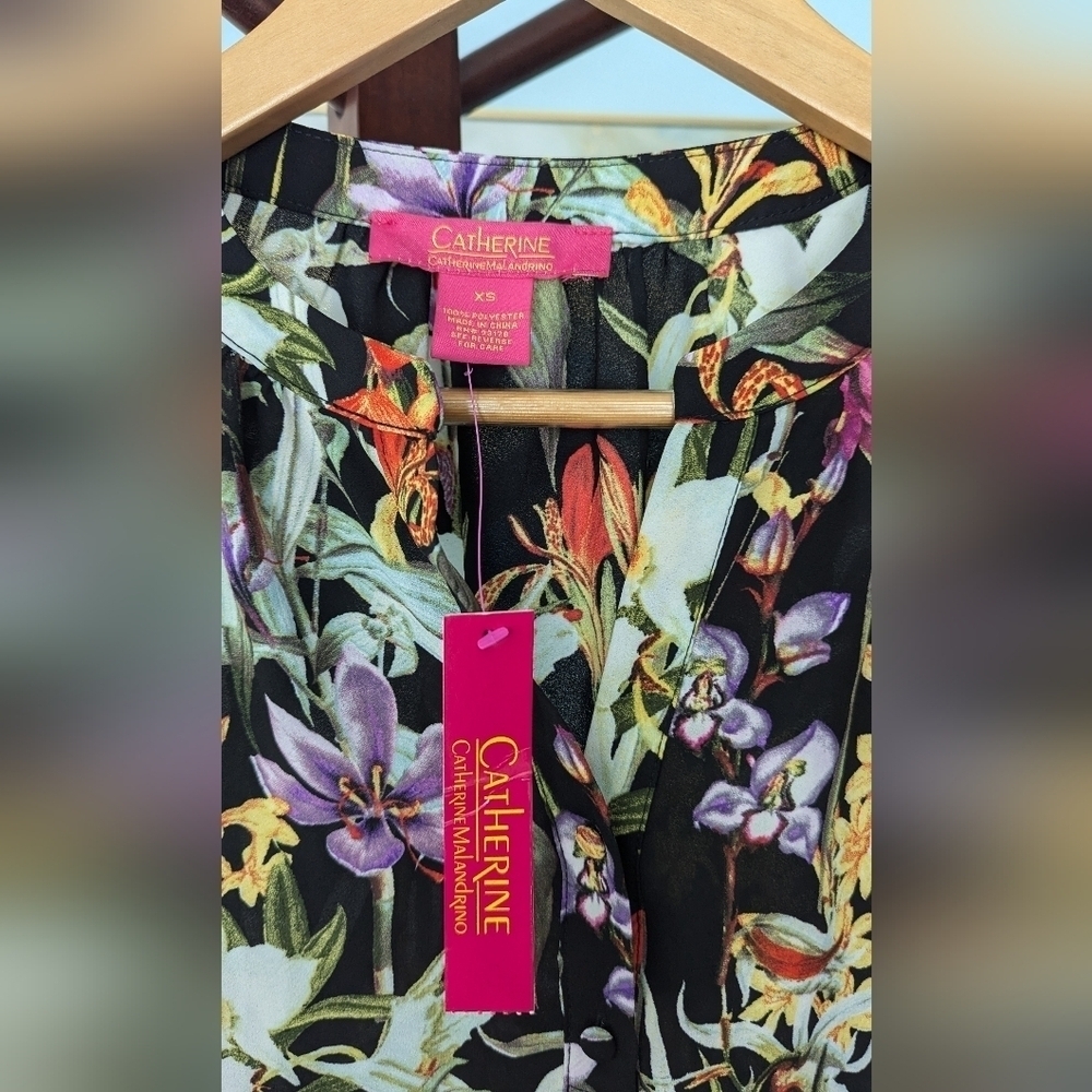 NWT Catherine Malandrino Women’s Multicolor Floral Blouse Sz XS - Picture 9 of 13
